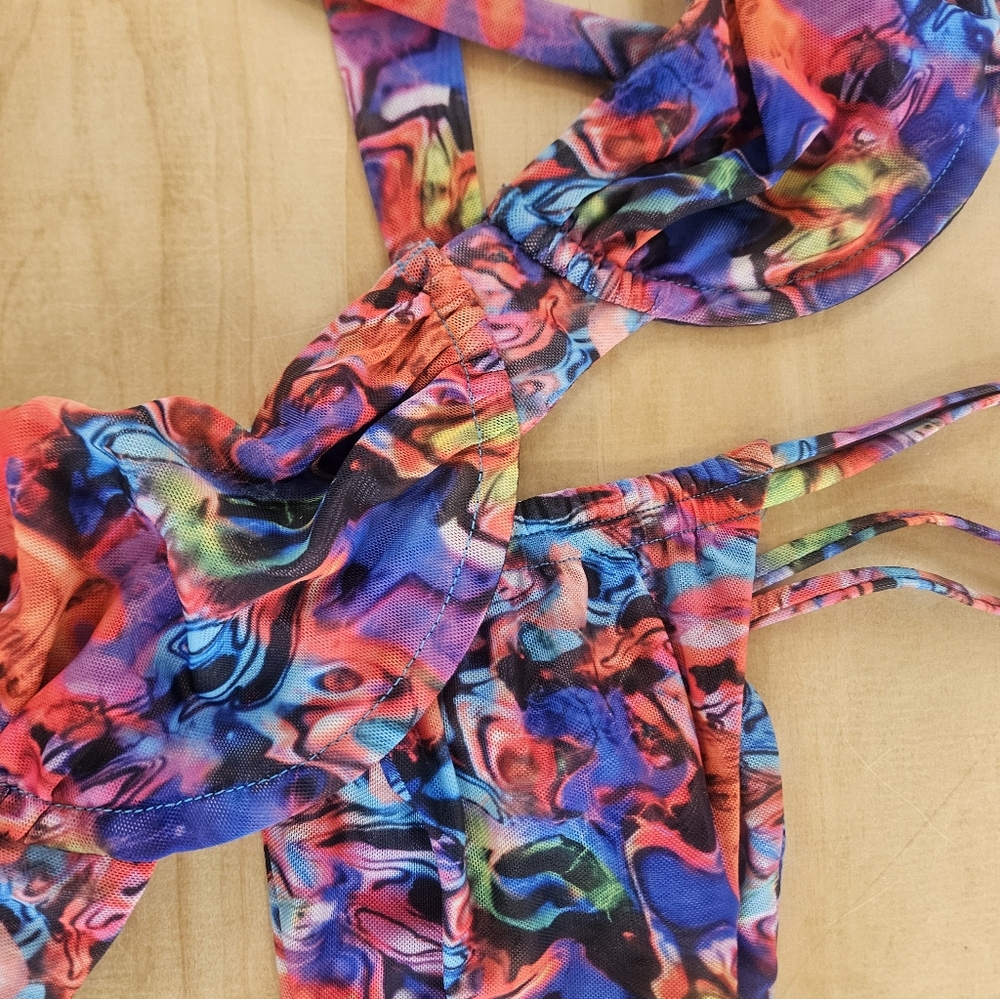 Gonza Virginia SET: Multi Color Art Print Bra + Bottom Bikini Set M - Picture 8 of 11